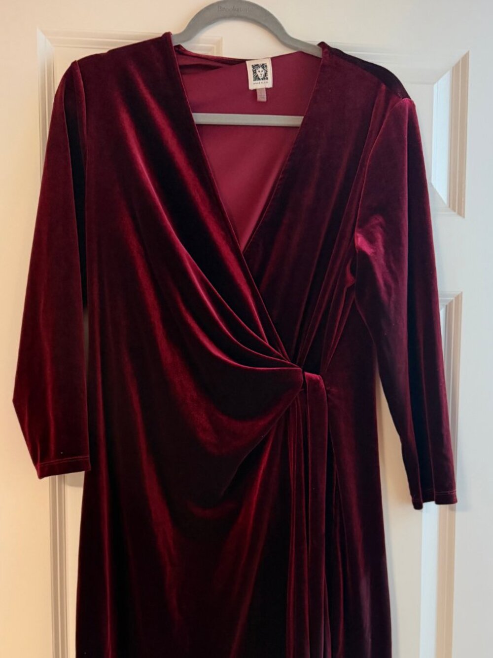 Anna Klein Burgundy Red Velvet Wrap Dress